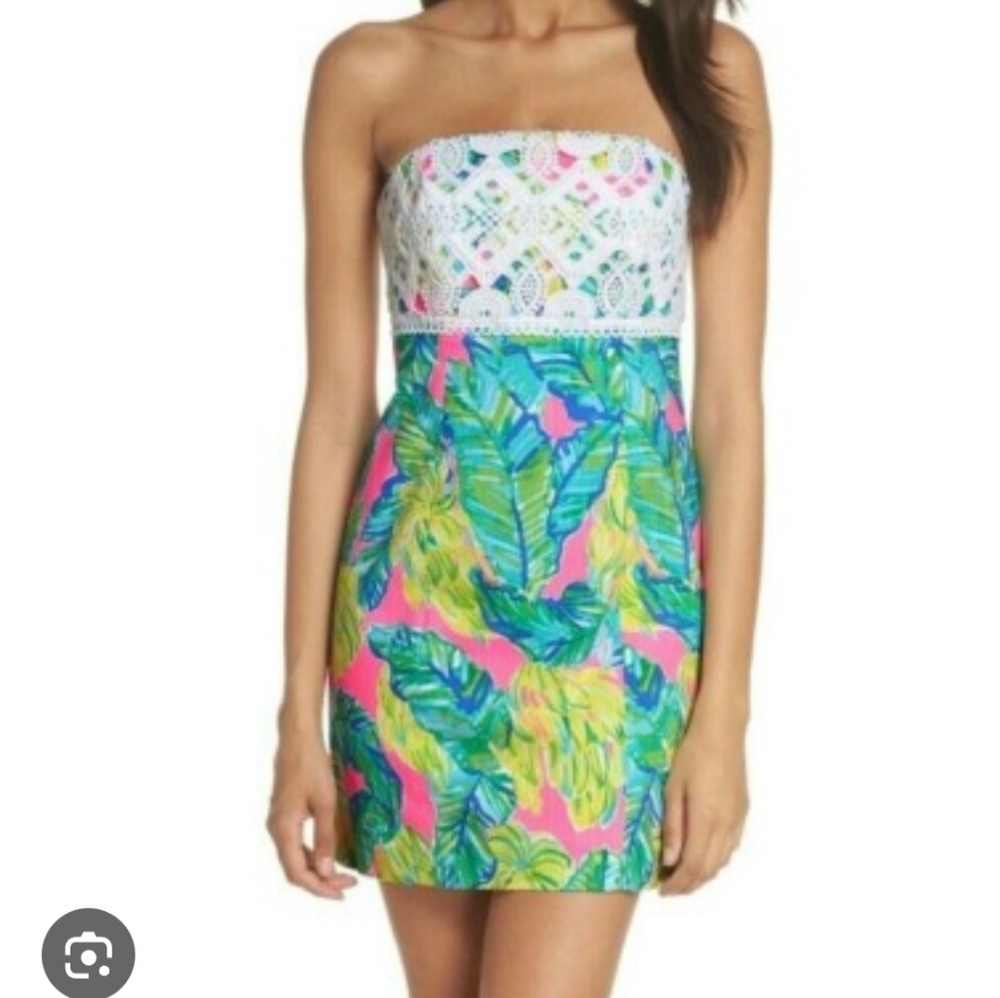 Lilly Pulitzer Strapless Dress - White, Pink, Green
